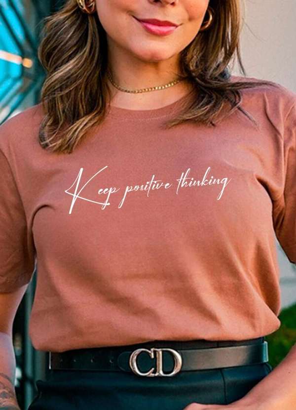 Cianitas - Camiseta Feminina Marrom Claro Keep Positive - Marrom 4
