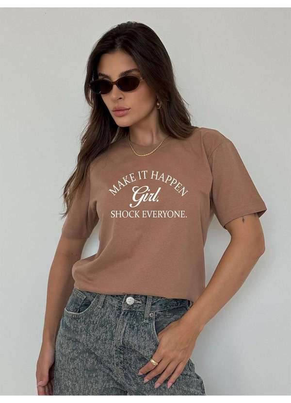 Cianitas - Camiseta Feminina Marrom Claro Shock Everyone - Marrom 1