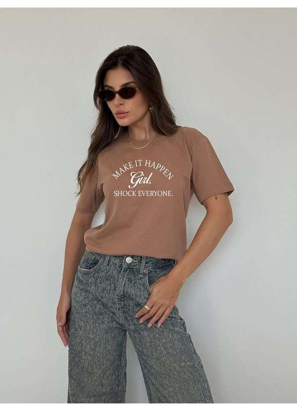 Cianitas - Camiseta Feminina Marrom Claro Shock Everyone - Marrom 2