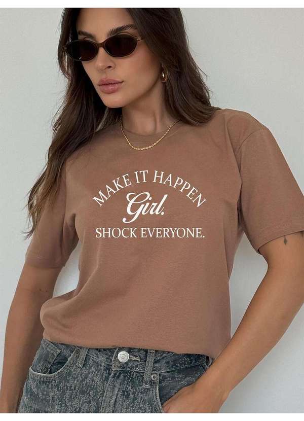 Cianitas - Camiseta Feminina Marrom Claro Shock Everyone - Marrom 3