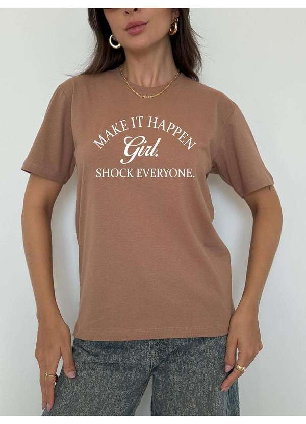 Cianitas - Camiseta Feminina Marrom Claro Shock Everyone - Marrom 5