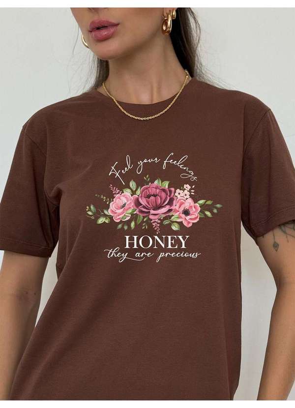 Cianitas - Camiseta Feminina Marrom Escuro Honey - Marrom 3