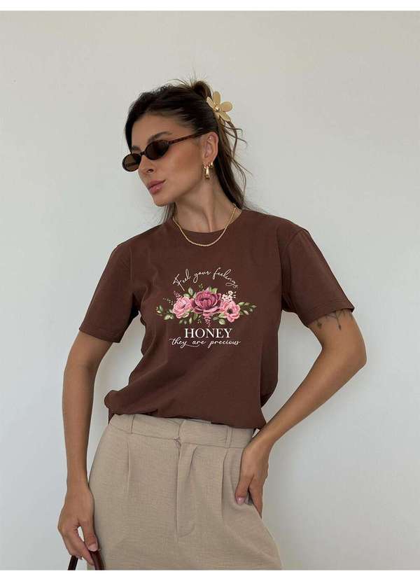 Cianitas - Camiseta Feminina Marrom Escuro Honey - Marrom 4