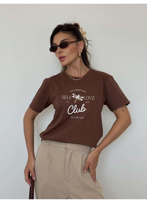 Cianitas - Camiseta Feminina Marrom Escuro Libélula - Marrom