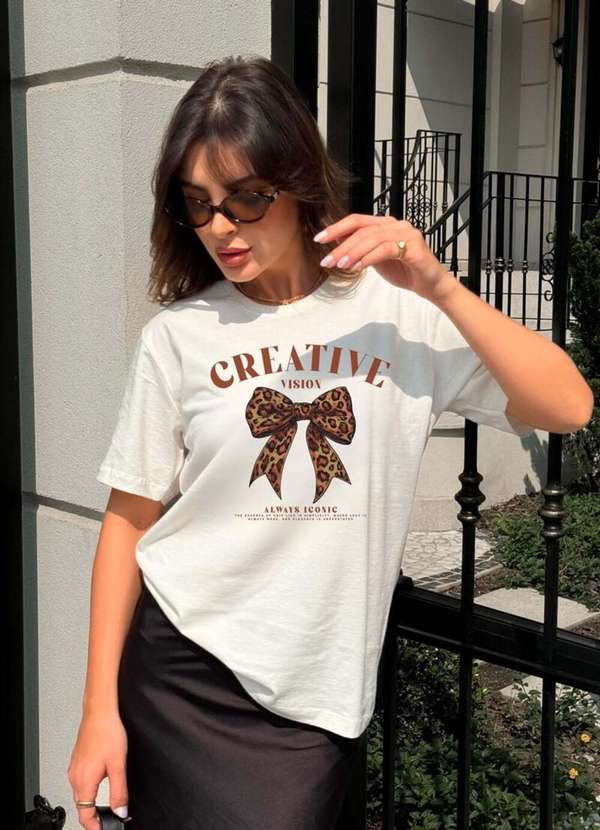 Cianitas - Camiseta Feminina Off Laço Animal Print - Off 2