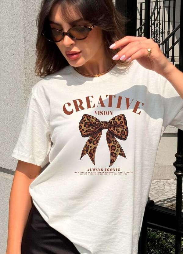 Cianitas - Camiseta Feminina Off Laço Animal Print - Off 3