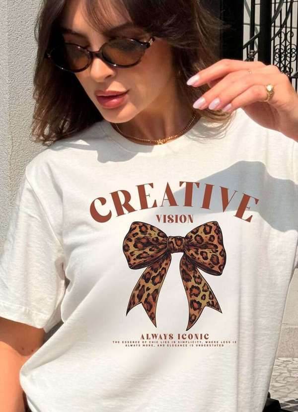 Cianitas - Camiseta Feminina Off Laço Animal Print - Off 4