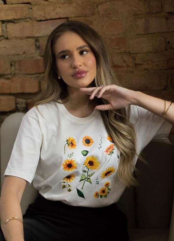 Cianitas - Camiseta Feminina Off Pequenos Girassóis - Off 1