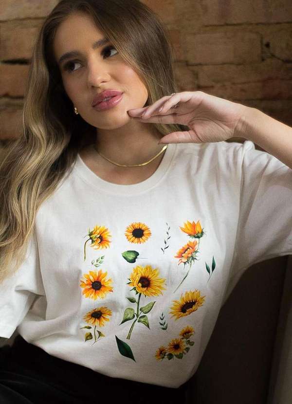 Cianitas - Camiseta Feminina Off Pequenos Girassóis - Off 5
