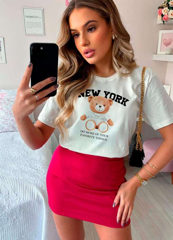 Cianitas - Camiseta Feminina Off Urso New York - Off