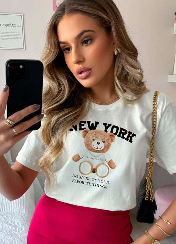 Cianitas - Camiseta Feminina Off Urso New York - Off 2