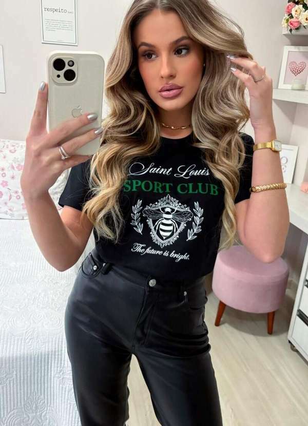 Cianitas - Camiseta Feminina Preta Abelha Sport Club - Preto