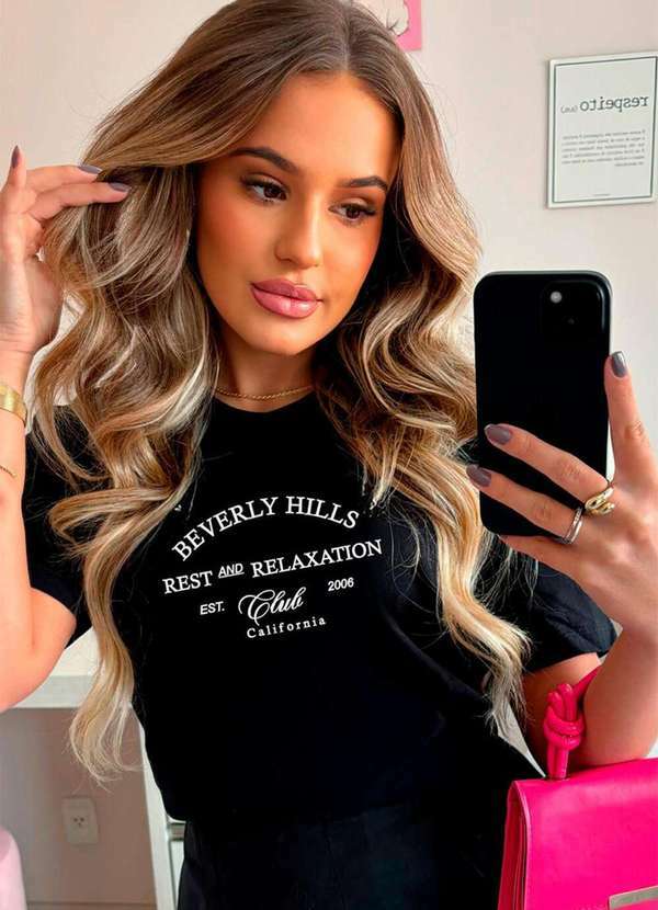 Cianitas - Camiseta Feminina Preta Beverly Hills Club - Preto