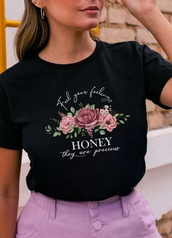 Cianitas - Camiseta Feminina Preta Honey - Preto 2