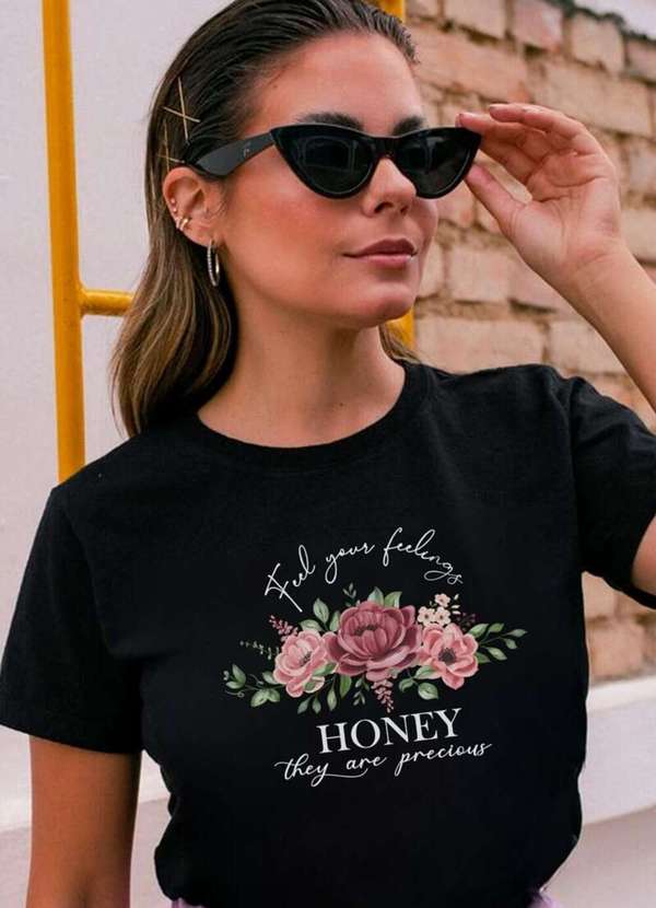 Cianitas - Camiseta Feminina Preta Honey - Preto 3