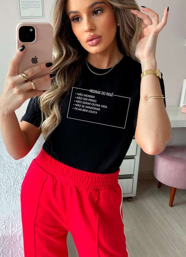 Cianitas - Camiseta Feminina Preta Regras do Rolê - Preto