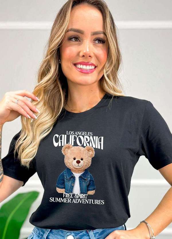Cianitas - Camiseta Feminina Preta Urso California - Preto