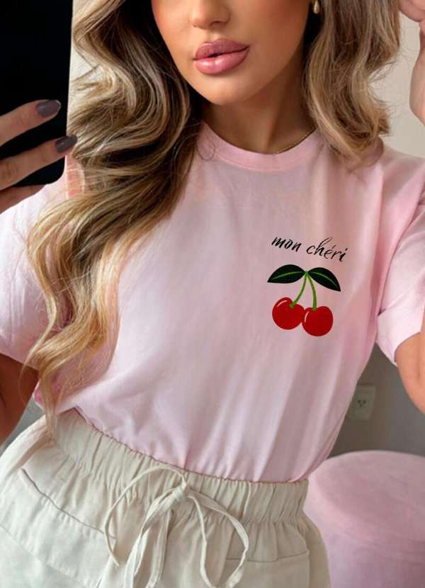 Cianitas - Camiseta Feminina Rosa Bebê Cereja Mon Chéri - Rosa 3