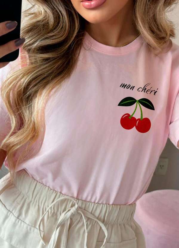 Cianitas - Camiseta Feminina Rosa Bebê Cereja Mon Chéri - Rosa 4