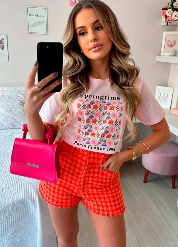 Cianitas - Camiseta Feminina Rosa Bebe Flores Springtime - Rosa