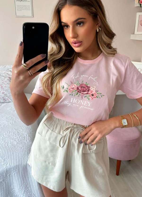 Cianitas - Camiseta Feminina Rosa Bebe Honey - Rosa 3
