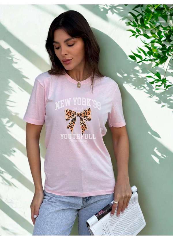 Cianitas - Camiseta Feminina Rosa Bebê Laço New York - Rosa Bebe