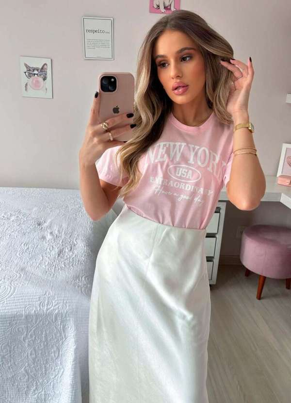 Cianitas - Camiseta Feminina Rosa Bebe New York Extraordinary - Rosa 3