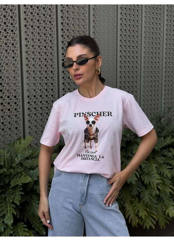 Cianitas - Camiseta Feminina Rosa Bebê Pinscher - Rosa Bebe