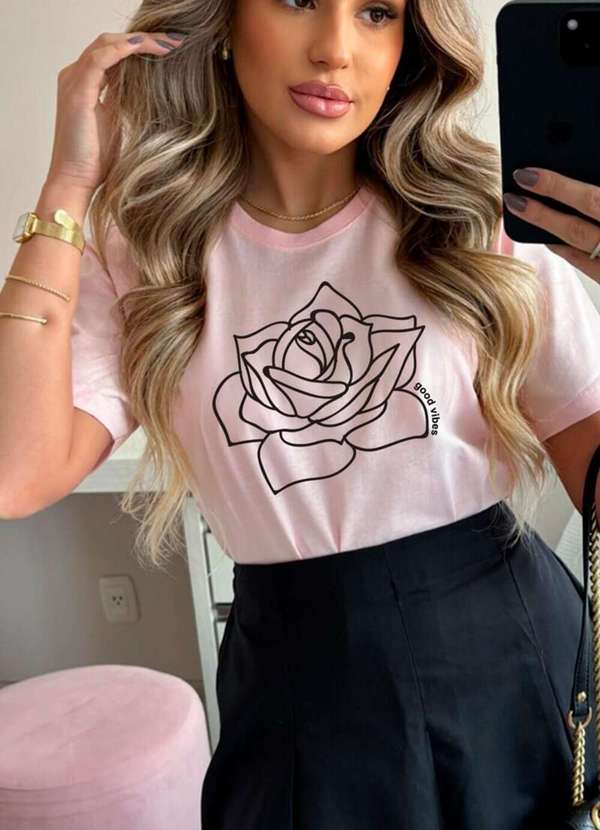 Cianitas - Camiseta Feminina Rosa Bebe Rosa Desenhada - Rosa 3