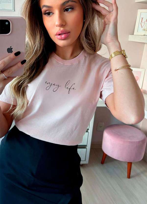 Cianitas - Camiseta Feminina Salmão Enjoy Life - Rosa 4