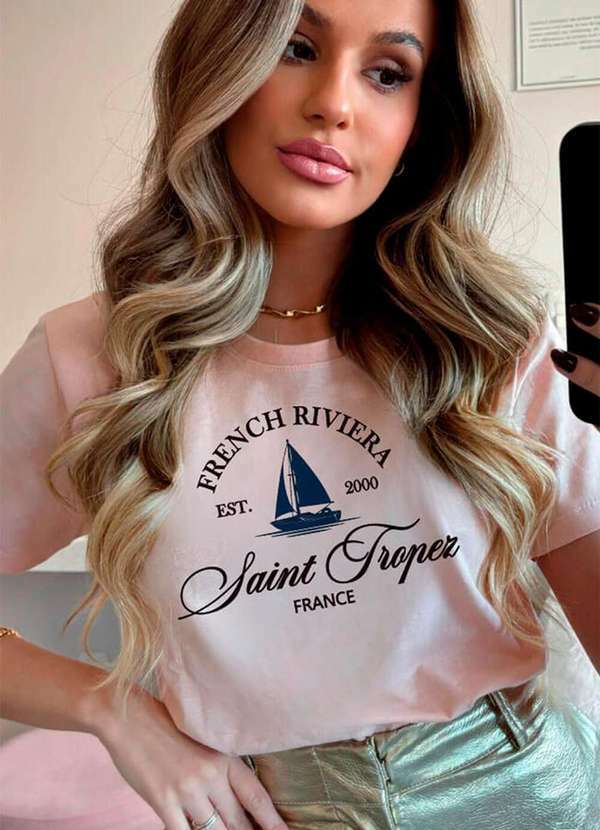 Cianitas - Camiseta Feminina Salmão French Riviera - Rosa