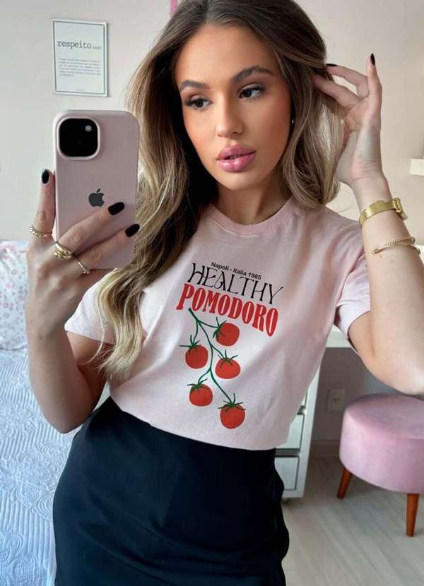 Cianitas - Camiseta Feminina Salmão Pomodoro - Rosa