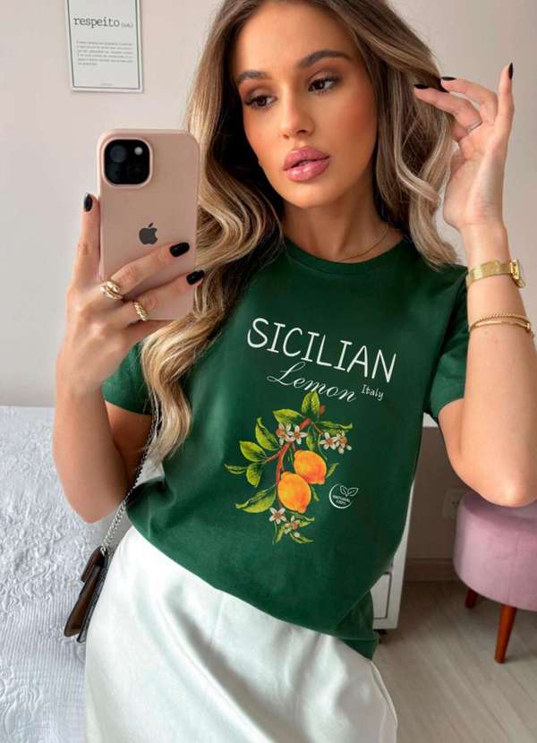 Cianitas - Camiseta Feminina Verde Escuro Sicilian Lemon - Verde