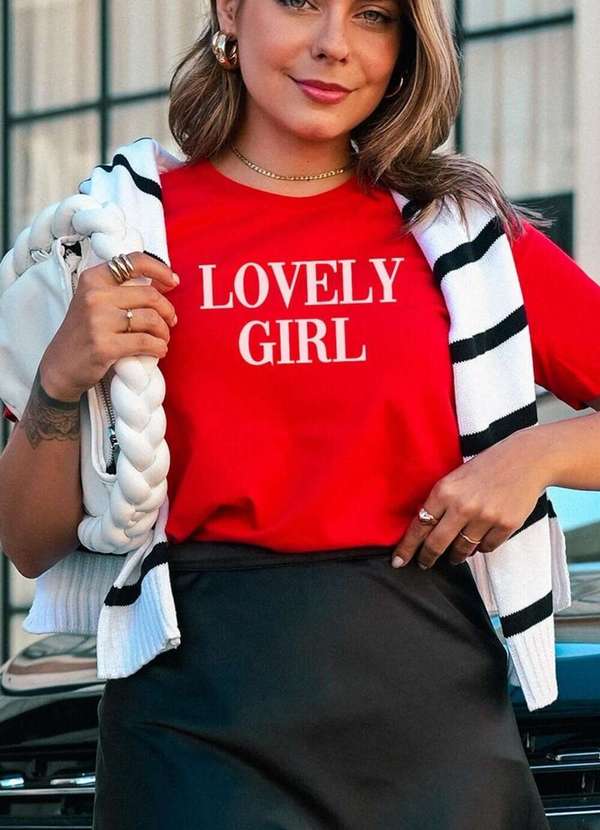 Cianitas - Camiseta Feminina Vermelha Lovely Girl - Vermelho 3