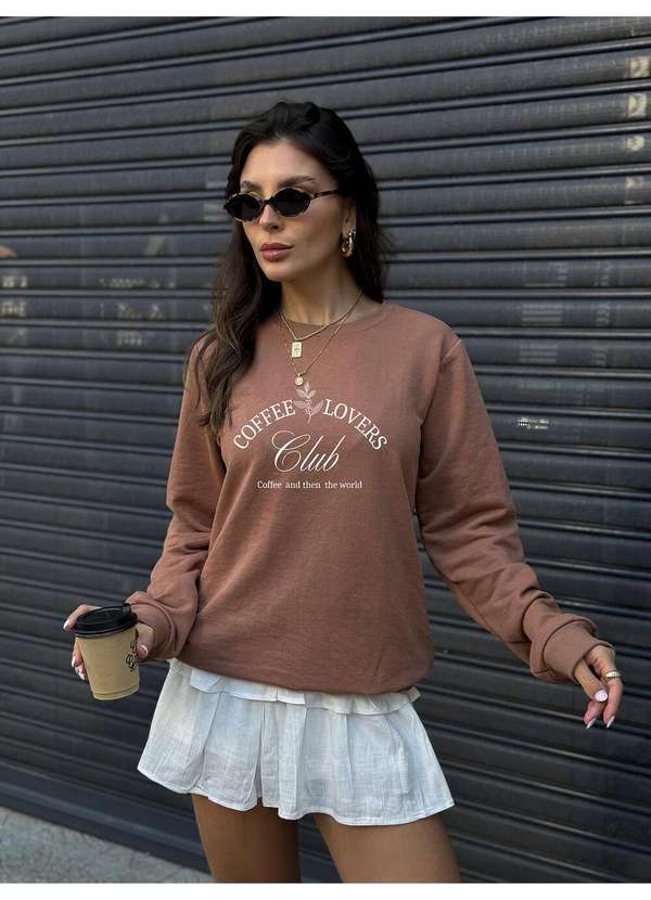 Cianitas - Casaco Feminino Moletom Marrom Claro Coffee Lovers - Unica