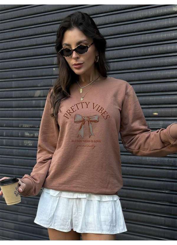 Cianitas - Casaco Moletom Marrom Claro Laço Pretty Vibes - Unica 2
