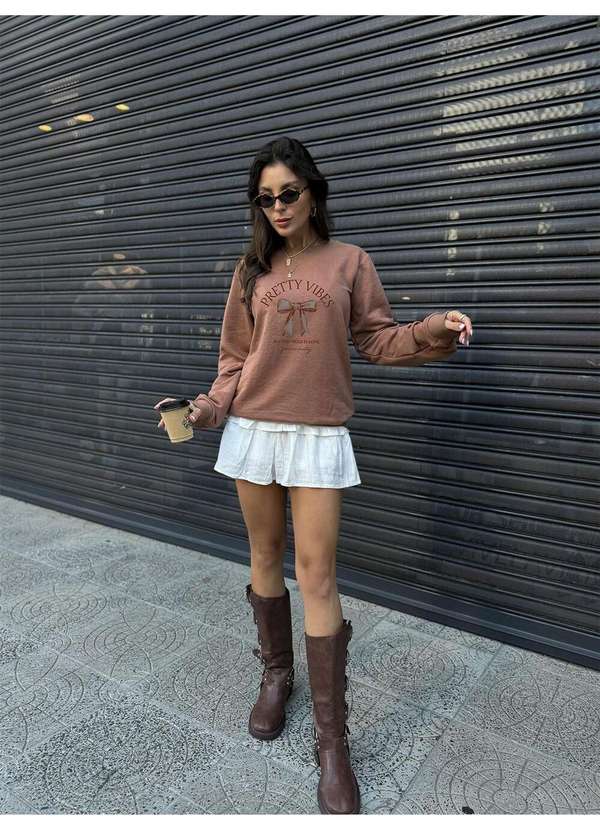 Cianitas - Casaco Moletom Marrom Claro Laço Pretty Vibes - Unica 3