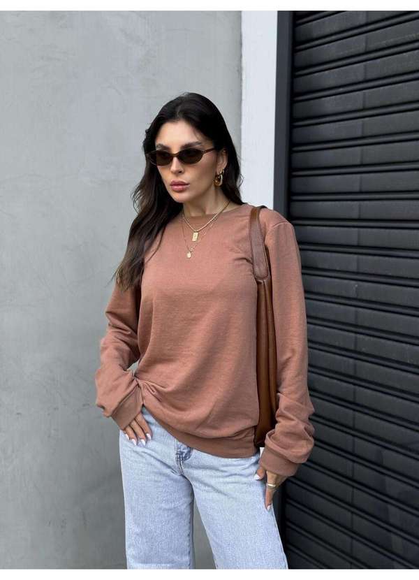 Cianitas - Casaco Moletom Marrom Claro Liso - Marrom Claro