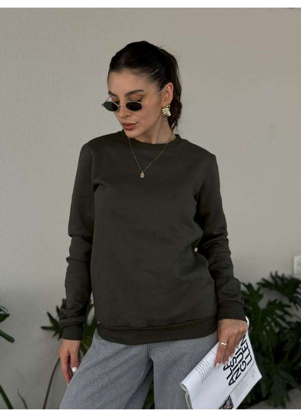 Cianitas - Casaco Moletom Peluciado Verde Escuro Liso - Verde