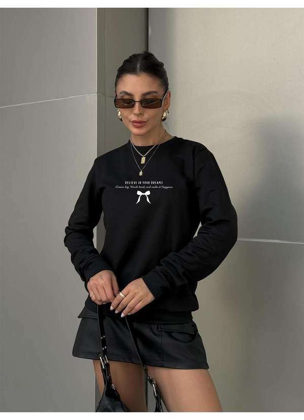 Cianitas - Casaco Peluciado Feminino Preto Laço Believe - Unica