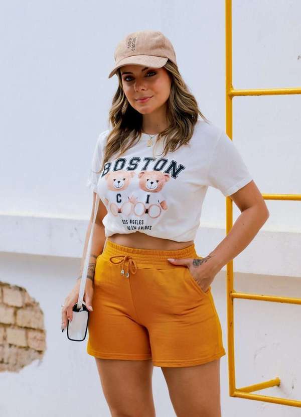 Cianitas - Shorts Moletinho Amarelo Mostarda - Unica 4