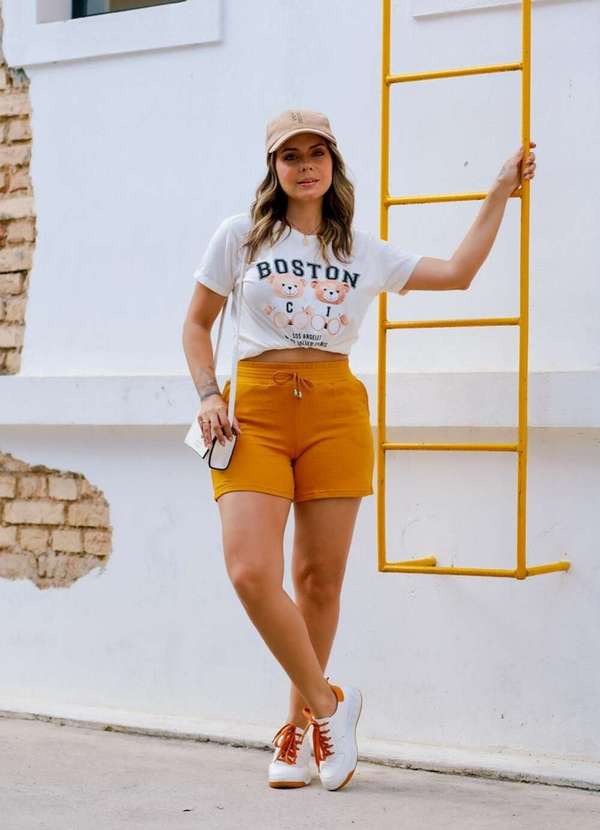 Cianitas - Shorts Moletinho Amarelo Mostarda - Unica 5