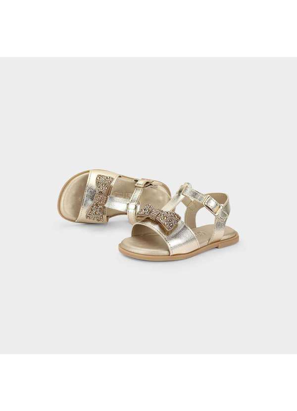 Calçados Bibi - Sandália Infantil Bibi Shine Mini Dourada com Laço Dourado 3