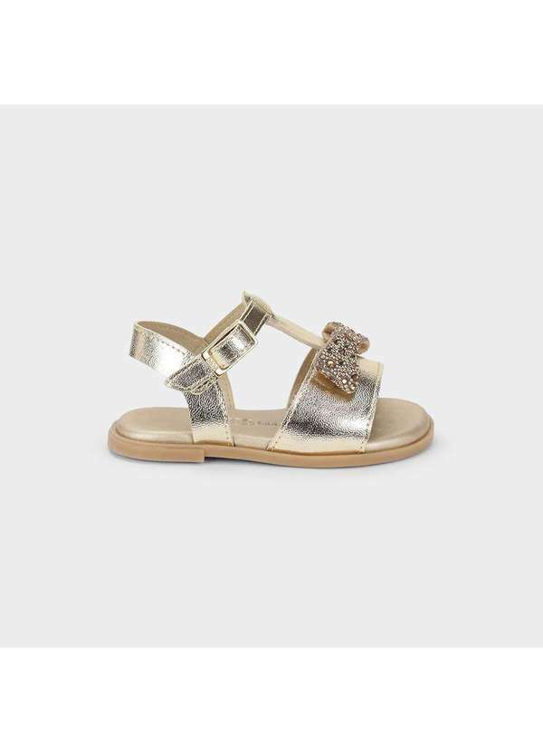 Calçados Bibi - Sandália Infantil Bibi Shine Mini Dourada com Laço Dourado