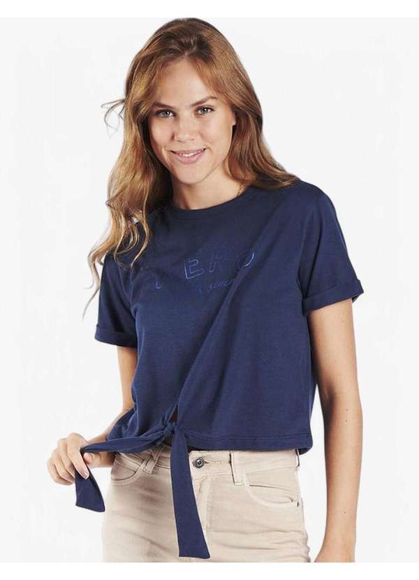 Aeropostale - Camiseta Cropped Manga Curta Feminino Silkada Aeropostale - Azul Marinho