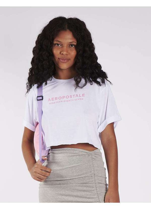 Aeropostale - Camiseta Cropped Manga Curta Feminino Silkada Aeropostale - Branco