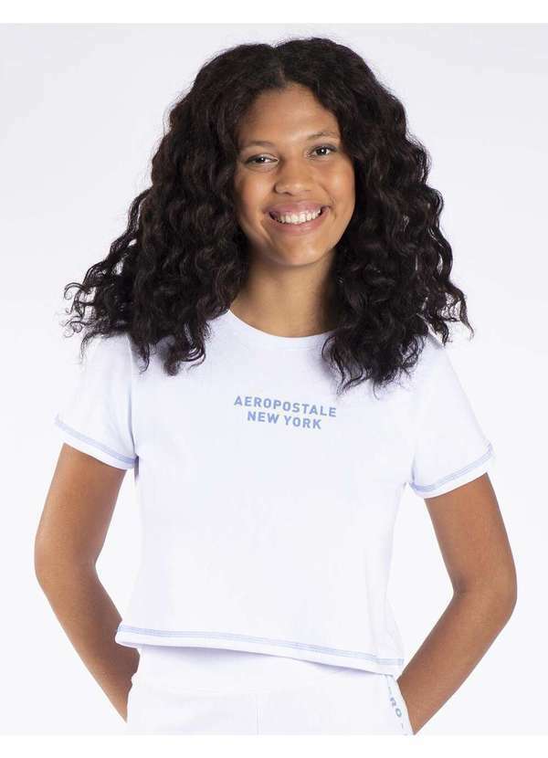 Aeropostale - Camiseta Cropped Manga Curta Feminino Silkada Aeropostale - Branco