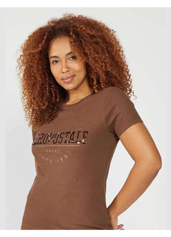 Aeropostale - Camiseta Manga Curta Feminina Bordada Aéropostale - Marrom