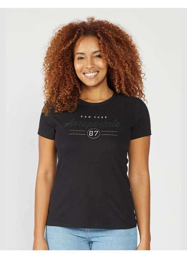 Aeropostale - Camiseta Manga Curta Feminina Silkada Aéropostale - Preto