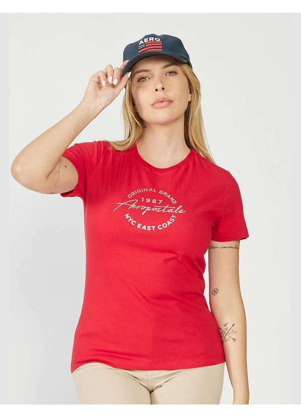 Aeropostale - Camiseta Manga Curta Feminina Silkada Aéropostale - Vermelho